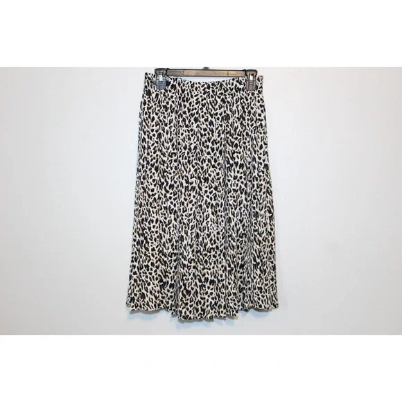 J. Crew Pleated Midi Skirt Leopard Print Tan Black AF925 Women's Size 4 H14544 - Picture 2 of 8